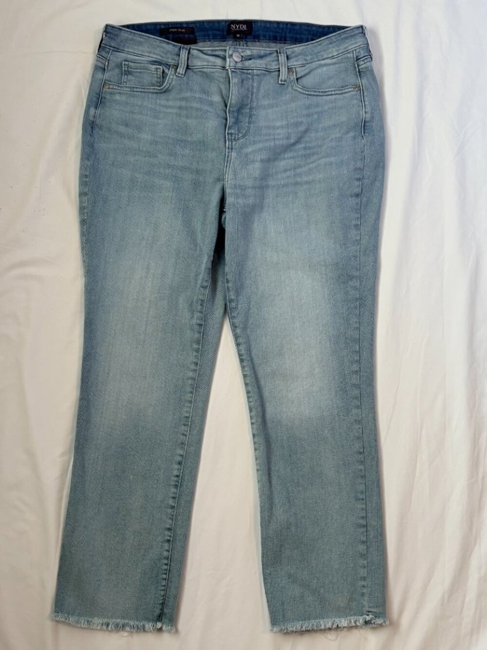 NYDJ Sheri Slim Ankle Jeans Light Paradise Blue 10 Lift Tuck Frayed Hem - Picture 3 of 12